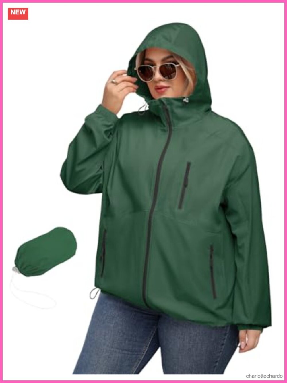 Plus Size Womens Rain Jacket with Hood Waterproof Raincoat